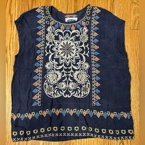 Johnny Was Dark‎ Blue Floral Embroidered Blouse